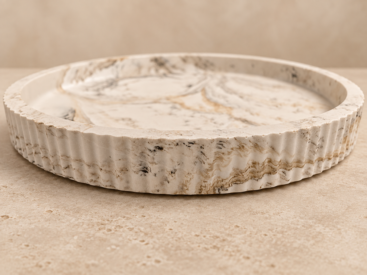 Sandstone Coaster – Handgemaakt Jesmonite schaal rond groot, 20cm